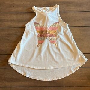 btween Girls White Tank Top with Glittery Butterfly